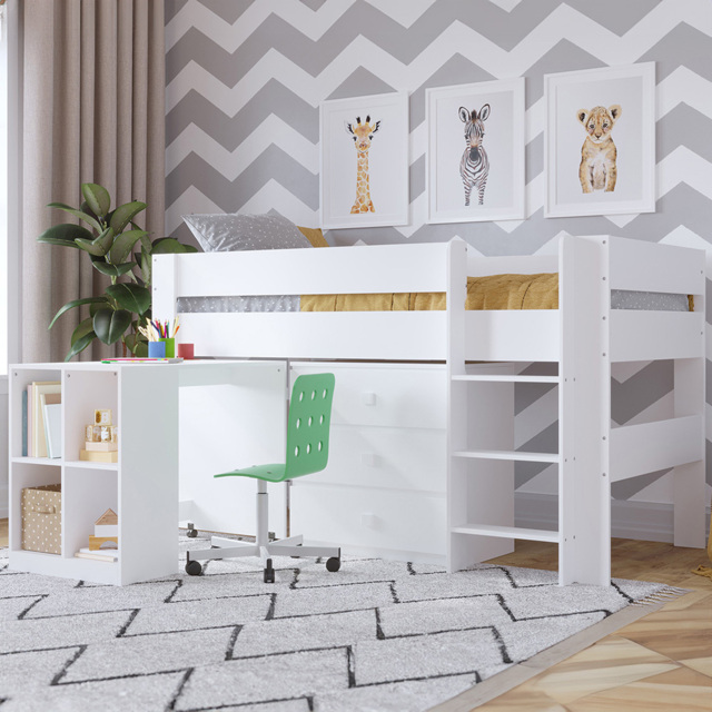 Kudl White Mid Sleeper with Desk and Drawers - image 1