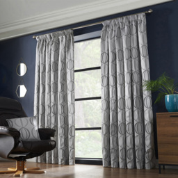 Alan Symonds Ome Jacquard Lined Pencil Pleat Taped Top Curtains Silver 117 x 228cm