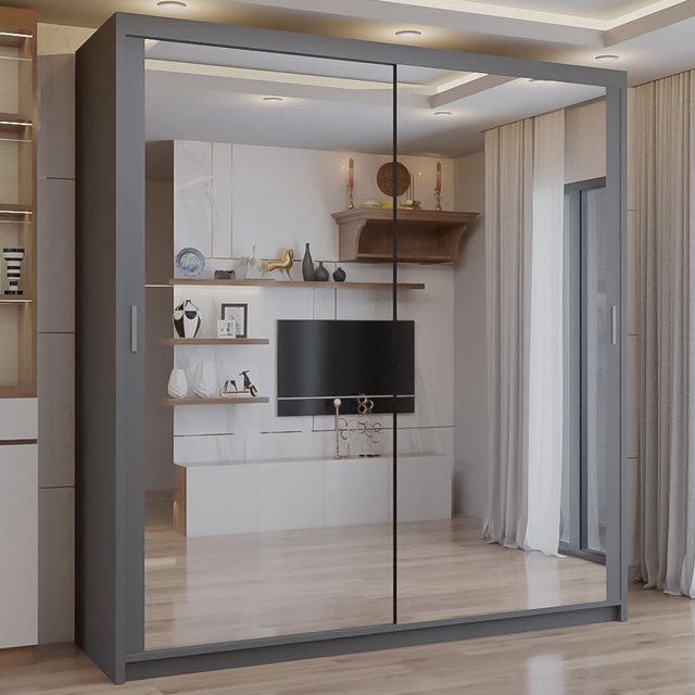 Sliding Wardrobes 4U Chicago Grey 2 Door Mirror Wardrobe with Adjustable Shelves and Hanging Rails - image 1