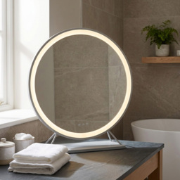 White Round Standing Hollywood LED Mirror - thumbnail 4