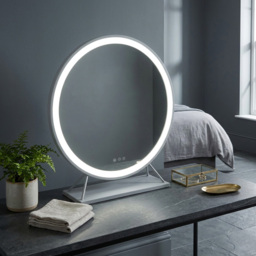 White Round Standing Hollywood LED Mirror - thumbnail 2