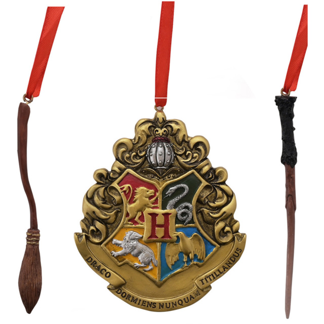 Harry Potter Wand Crest and Broom Hanging Decorations 3 Piece - image 1