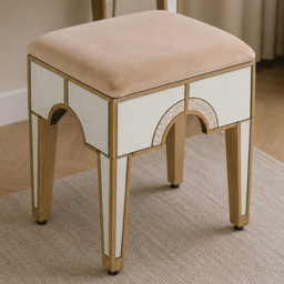Premier Housewares Knightsbridge White and Beige Wooden Stool - thumbnail 1