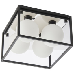 Merano Matera Matt Black and Matt Opal Glass Semi Flush Bathroom 4 Light Ceiling Light