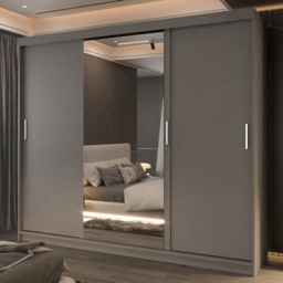 M N Furniture Manol 3 Door Grey Mirrored Sliding Wardrobe 250cm