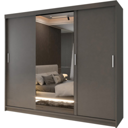M N Furniture Manol 3 Door Grey Mirrored Sliding Wardrobe 250cm - thumbnail 2