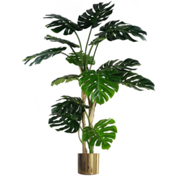 Leaf Monstera Artificial Plant Pot with Gold Metal Planter 150cm - thumbnail 1