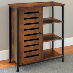 tectake Runcorn Single Door 3 Shelf Dark Rustic Wooden Sideboard