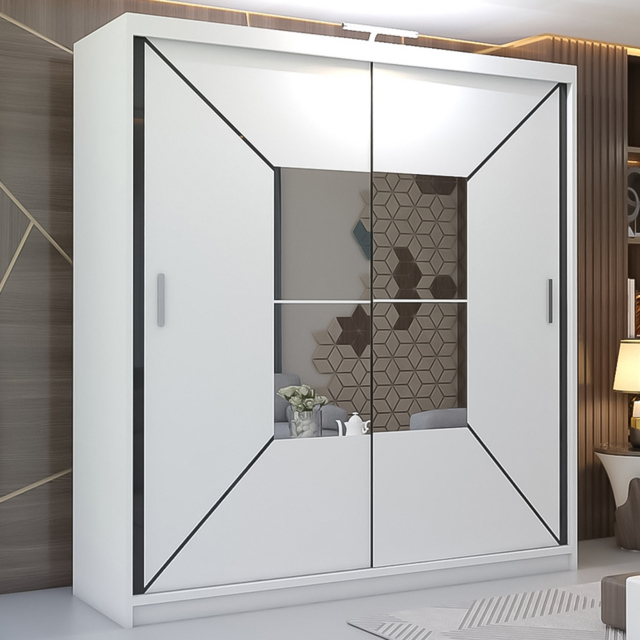 M N Furniture Nicle 2 Door White Mirrored Sliding Wardrobe 120cm - image 1