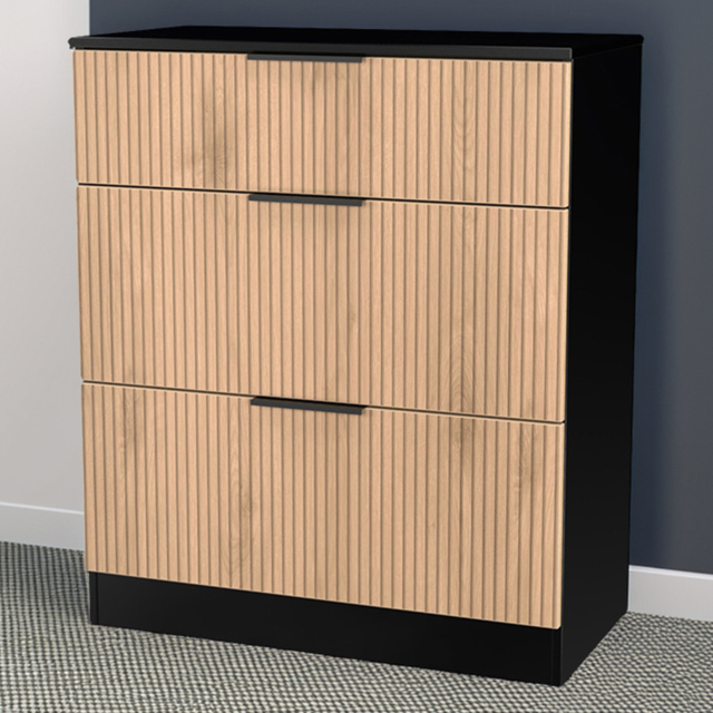 Crowndale Java Slatt Effect and Black 3 Drawer Deep Chest - image 1