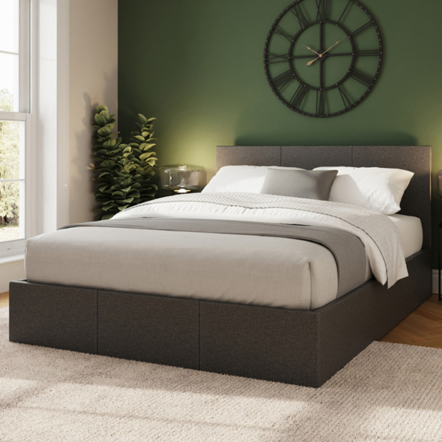 GFW Small Double Grey Hopsack Fabric Side Lift Ottoman Bed with Bonnell Mattress - image 1
