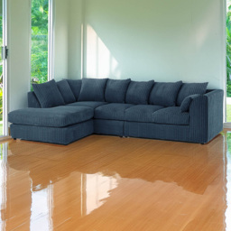 Luxor 5 Seater Navy Blue Jumbo Cord Left Hand L Shaped Corner Sofa with Scatter Back - thumbnail 1