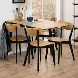 Florence Roxby Oak and Black 4 Seater 80-120cm Extendable Dining Set