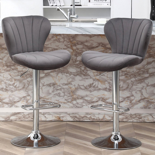 Grey Velvet Shell Bar Stool - image 1
