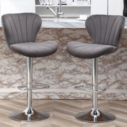 Grey Velvet Shell Bar Stool