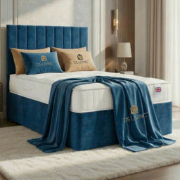 DS Living Aria Blue Single Plush Ottoman Bed