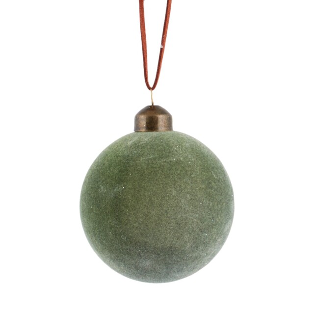Amber Charm Sage Flocked Bauble