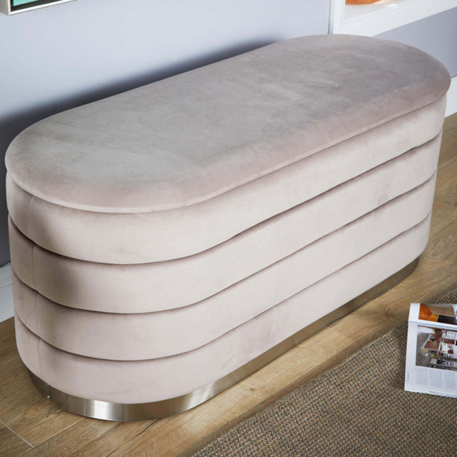 Home Source Cake Light Grey Velvet Storage Ottoman - image 1
