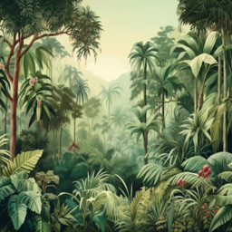 Origin Murals Jungle Trees Light Green Wall Mural - thumbnail 2