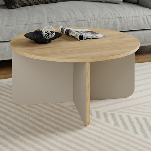 Decortie Hillary Round Oak and Sandstone Coffee Table - image 1
