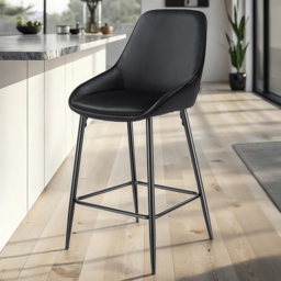 tectake Sierra Set of 2 Black Velvet Look Padded Bar Stools - thumbnail 1