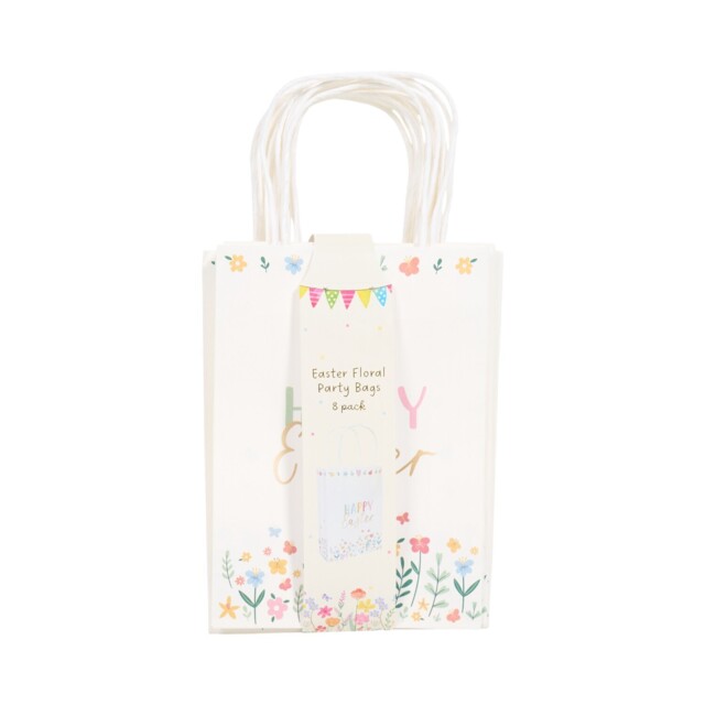 Pack of 8 Easter Floral Party Bags White - image 1