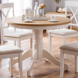 Julian Bowen Davenport Round Pedestal Dining Table Oak and Ivory