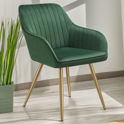 tectake Marilyn Dark Green and Gold Quilted Velvet Dining Chair