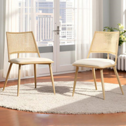 Furniture One Oak Rattan Mid-Century Dining Chair Set of 2
