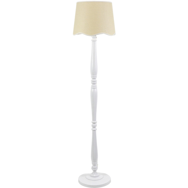 ValueLights Victoria Scallop White Edge Shade White Wood LED Floor Lamp - image 1