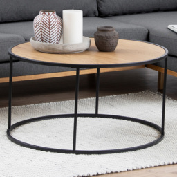 Florence Seaford Oak and Black Metal Round Coffee Table