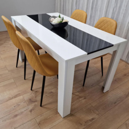 Kosy Koala 4 Seater Faux Leather Gem Pattern Dining Set White Black and Mustard