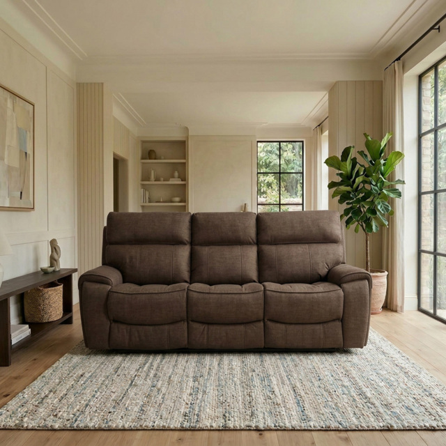 Cancun 3 Seater Brown Fabric Manual Recliner Sofa - image 1
