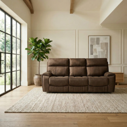 Cancun 3 Seater Brown Fabric Manual Recliner Sofa - thumbnail 3