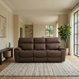 Cancun 3 Seater Brown Fabric Manual Recliner Sofa