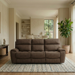 Cancun 3 Seater Brown Fabric Manual Recliner Sofa - thumbnail 4