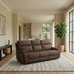 Cancun 3 Seater Brown Fabric Manual Recliner Sofa - thumbnail 2