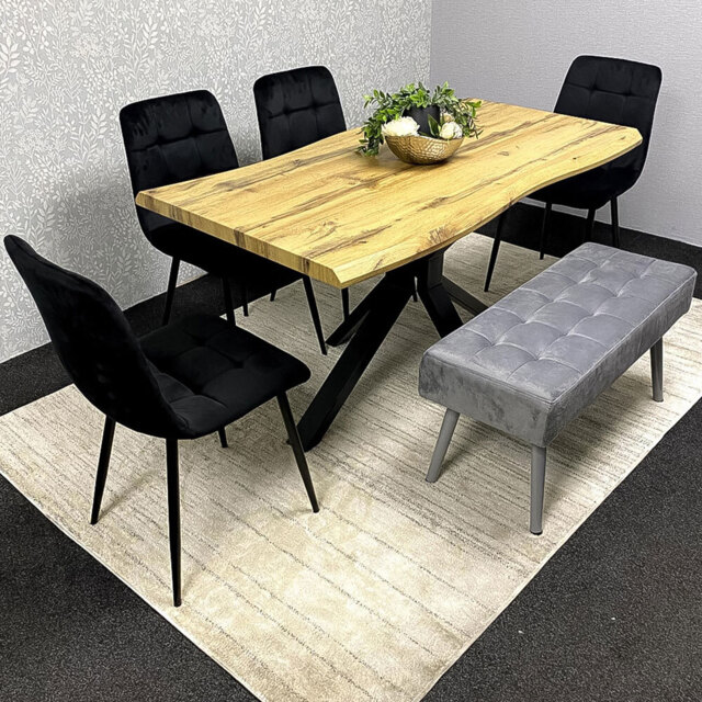 Kosy Koala 6 Seater Wood and Velvet Dining Table Set with Bench Black and Grey - image 1