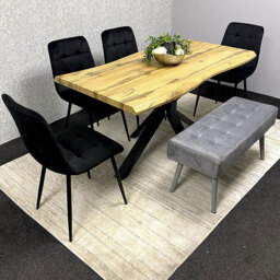Kosy Koala 6 Seater Wood and Velvet Dining Table Set with Bench Black and Grey