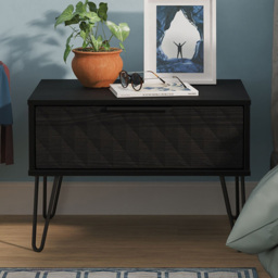 Crowndale Harlequin Single Drawer Black Ash Wide Side Table Ready Assembled - thumbnail 1