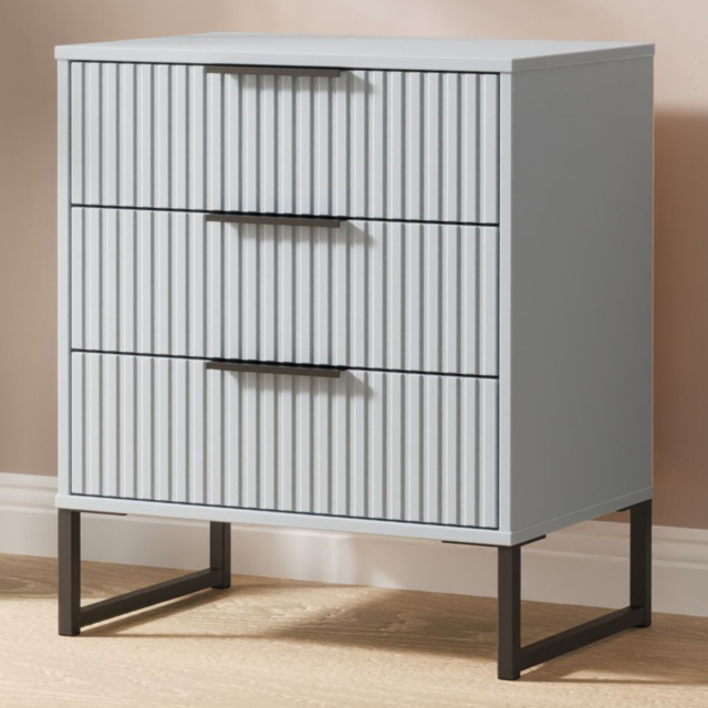 Crowndale Fluted 3 Drawer Denim Blue Midi Chest of Drawers Ready Assembled - image 1