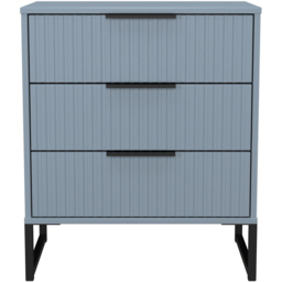 Crowndale Fluted 3 Drawer Denim Blue Midi Chest of Drawers Ready Assembled - thumbnail 2