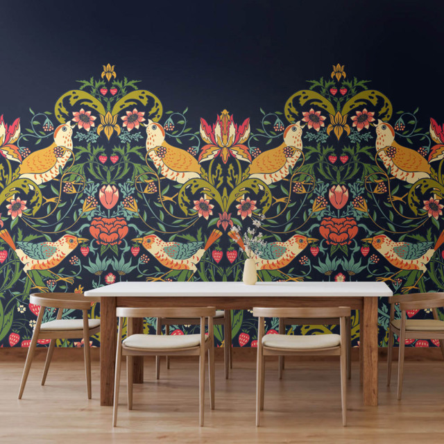 Origin Murals Birds Fruit and Foliage Navy Wall Mural - image 1