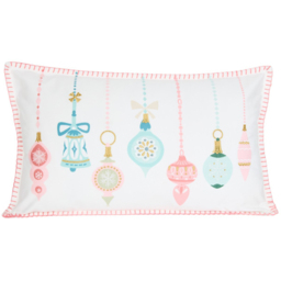 White Vintage Baubles Christmas Cushion 50 x 30cm - thumbnail 1