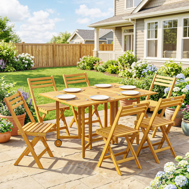 Outsunny Natural 6 Seater Extendable Garden Dining Set - image 1