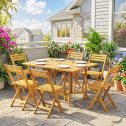 Outsunny Natural 6 Seater Extendable Garden Dining Set - thumbnail 3
