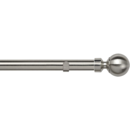 New Edge Blinds Satin Silver Fixed Length Metal Eyelet Curtain Pole Set with Sphere Finial 80cm