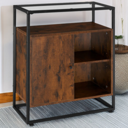 tectake Single Door 2 Shelf Dark Wood Glass Tabletop Coventry Sideboard