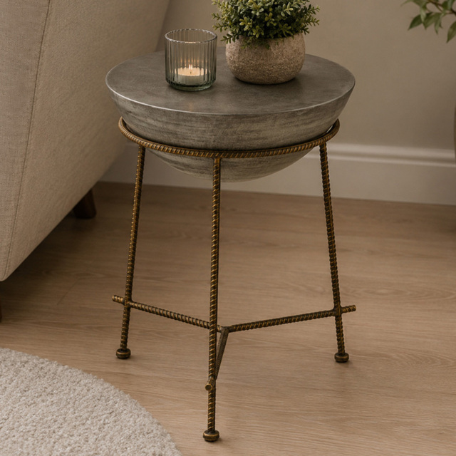 Premier Housewares Compo Concrete Round Bowl-Shaped End Table - image 1
