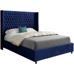 Volta Double Blue Soft Velvet Upholstered Bed Frame with Straight Winged Headboard - thumbnail 2